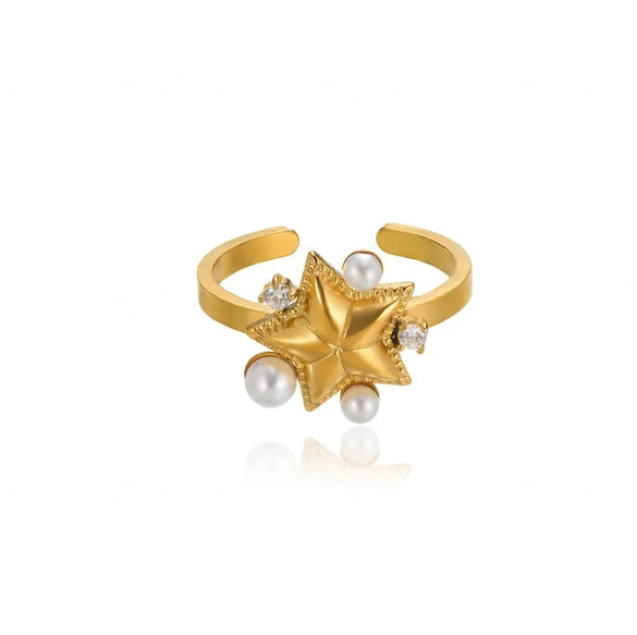 Wholesale Light Luxury Geometric Fruit Shaped Stainless Steel Imitation Pearl Ring Inlaid With Gold For Women