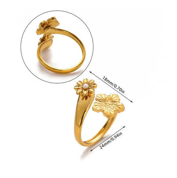 Wholesale Light Luxury Geometric Fruit Shaped Stainless Steel Imitation Pearl Ring Inlaid With Gold For Women