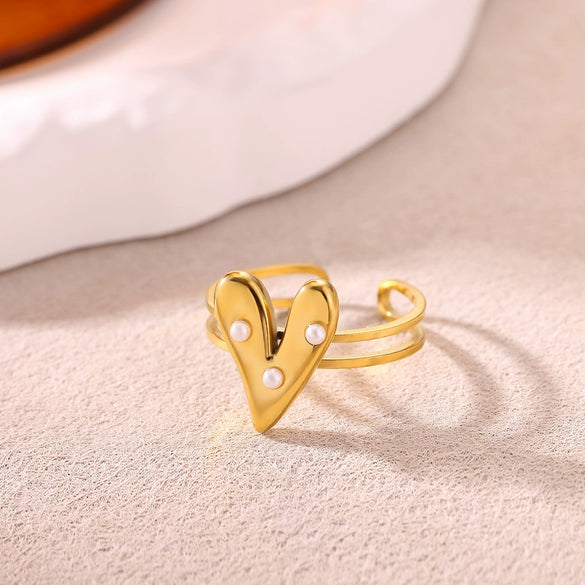 Wholesale Light Luxury Geometric Fruit Shaped Stainless Steel Imitation Pearl Ring Inlaid With Gold For Women