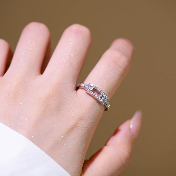 Wholesale Light Luxury Geometric Gold Plated Copper Adjustable Sliding Wide Couple Rings For Women