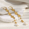 Wholesale Light Luxury Geometric Hammered Pattern Long Tassel Pearl Stainless Steel 18K Gold Plated Earrings For Women