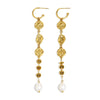 Wholesale Light Luxury Geometric Hammered Pattern Long Tassel Pearl Stainless Steel 18K Gold Plated Earrings For Women