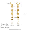 Wholesale Light Luxury Geometric Hammered Pattern Long Tassel Pearl Stainless Steel 18K Gold Plated Earrings For Women