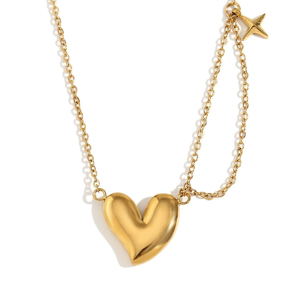 Wholesale Light Luxury Geometric Heart Polar Star Stainless Steel Necklace With Pvd Furnace Vacuum Real Gold Plating For Women