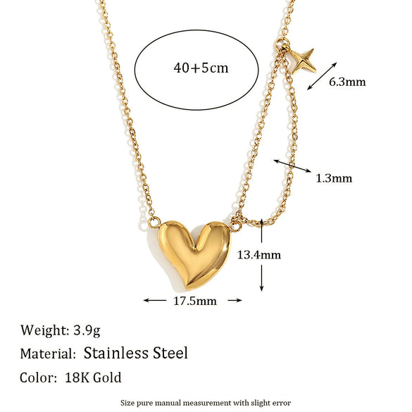 Wholesale Light Luxury Geometric Heart Polar Star Stainless Steel Necklace With Pvd Furnace Vacuum Real Gold Plating For Women