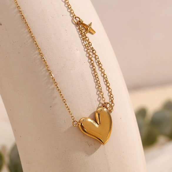 Wholesale Light Luxury Geometric Heart Polar Star Stainless Steel Necklace With Pvd Furnace Vacuum Real Gold Plating For Women