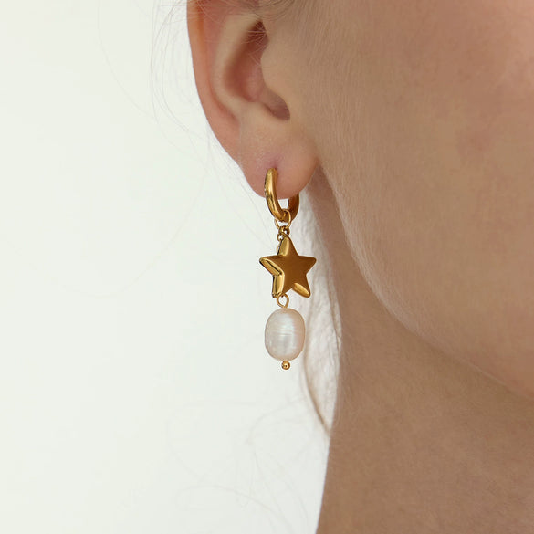 Wholesale Light Luxury Geometric Heart Star Pattern Electroplated Stainless Steel Cross Earrings For Women