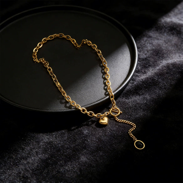 Wholesale Light Luxury Geometric Heartshaped Stainless Steel Electroplated Necklace For Women