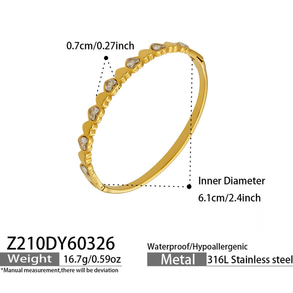 Wholesale Light Luxury Geometric Heartshaped Stainless Steel Electroplated Splicing Ring Bracelet Set With 5A Zircon Stones