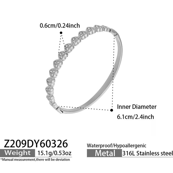 Wholesale Light Luxury Geometric Heartshaped Stainless Steel Electroplated Splicing Ring Bracelet Set With 5A Zircon Stones