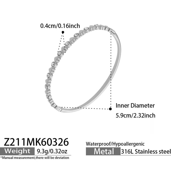 Wholesale Light Luxury Geometric Heartshaped Stainless Steel Electroplated Splicing Ring Bracelet Set With 5A Zircon Stones