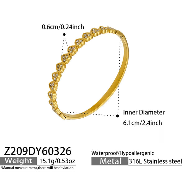 Wholesale Light Luxury Geometric Heartshaped Stainless Steel Electroplated Splicing Ring Bracelet Set With 5A Zircon Stones