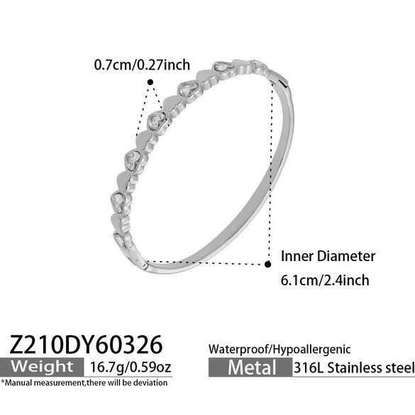 Wholesale Light Luxury Geometric Heartshaped Stainless Steel Electroplated Splicing Ring Bracelet Set With 5A Zircon Stones