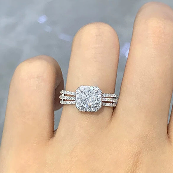 Wholesale Light Luxury Geometric Inlaid Zircon Copper Ring Jewelry For Women