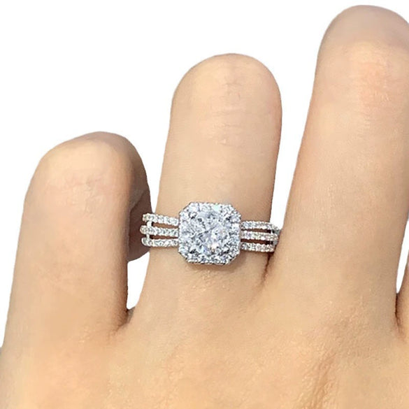 Wholesale Light Luxury Geometric Inlaid Zircon Copper Ring Jewelry For Women