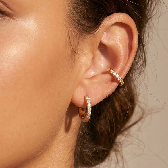 Wholesale Light Luxury Geometric 18K Gold Electroplated Titanium Steel And Stainless Steel Diamond Studded Ear Clips For Non Pierced Ears