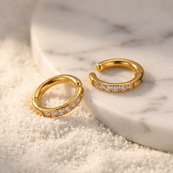 Wholesale Light Luxury Geometric 18K Gold Electroplated Titanium Steel And Stainless Steel Diamond Studded Ear Clips For Non Pierced Ears