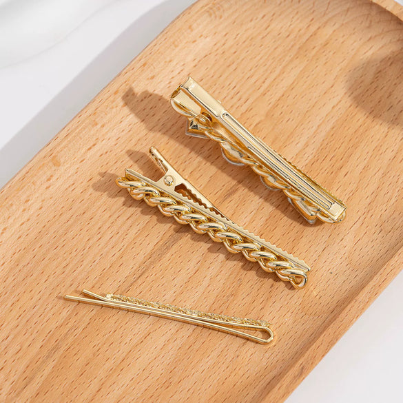Wholesale Light Luxury Geometric Metal Artificial Crystal Duckbill Clip Hair Accessories Set With Electroplating