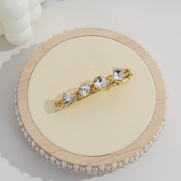 Wholesale Light Luxury Geometric Metal Artificial Crystal Duckbill Clip Hair Accessories Set With Electroplating