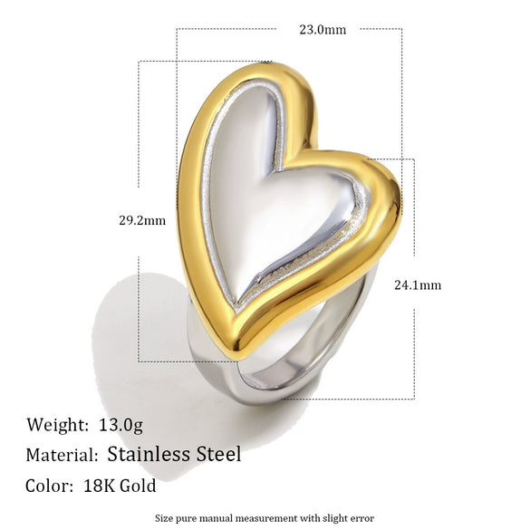Wholesale Light Luxury Geometric Oblique Heart Stainless Steel 18K Gold Plated Ring For Women
