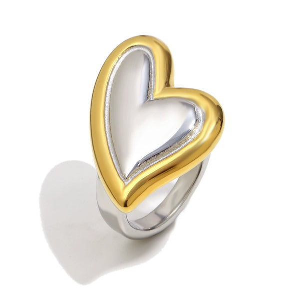 Wholesale Light Luxury Geometric Oblique Heart Stainless Steel 18K Gold Plated Ring For Women
