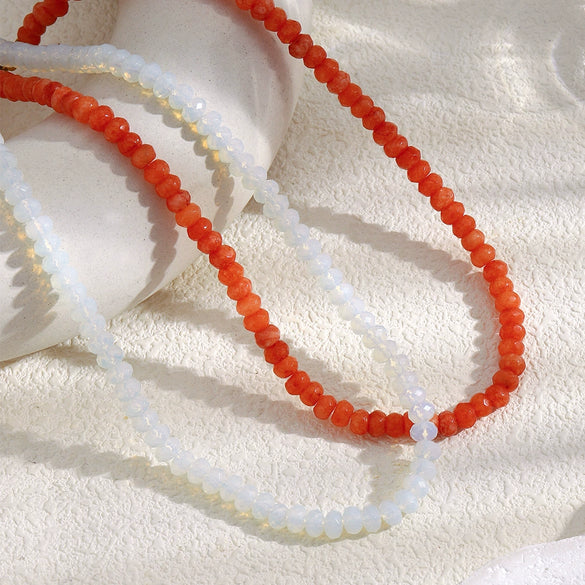 Wholesale Light Luxury Geometric Opal Red Agate Natural Stone Stainless Steel 18K Gold Plated Necklace For Women