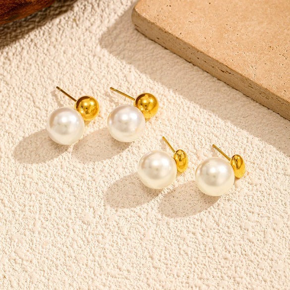 Wholesale Light Luxury Geometric Pearl Women's Earrings With Vacuum Real Gold Plating