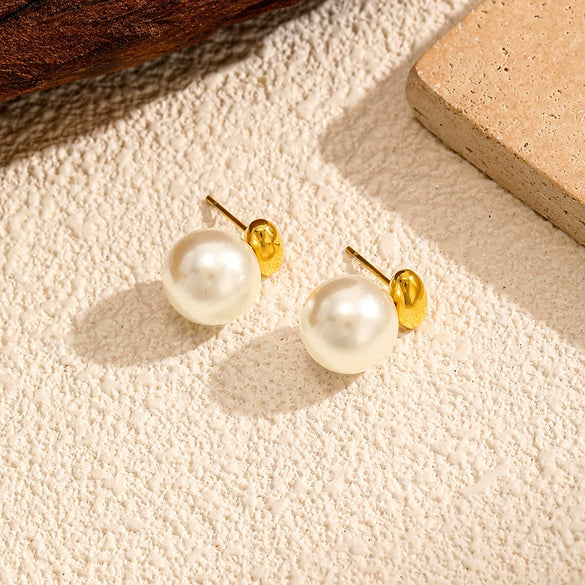Wholesale Light Luxury Geometric Pearl Women's Earrings With Vacuum Real Gold Plating