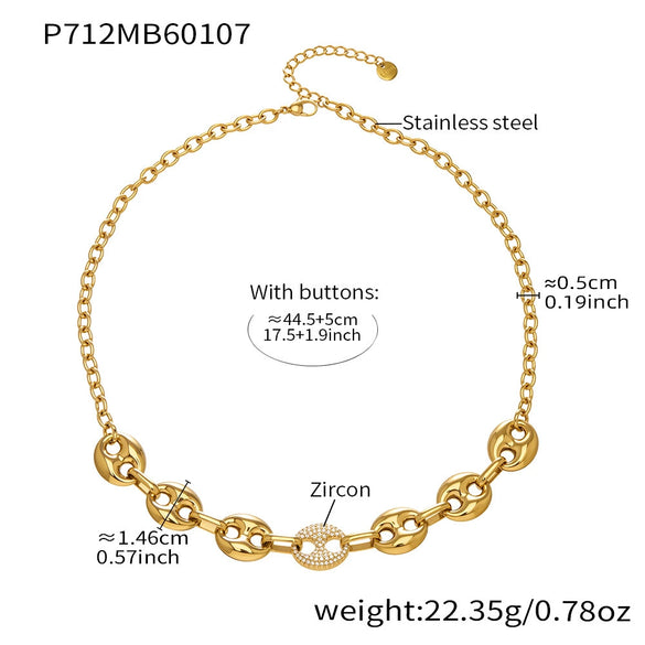 Wholesale Light Luxury Geometric Pig Nose Stainless Steel 18K Gold Plated Jewelry Set Including Necklace Bracelet And Earring