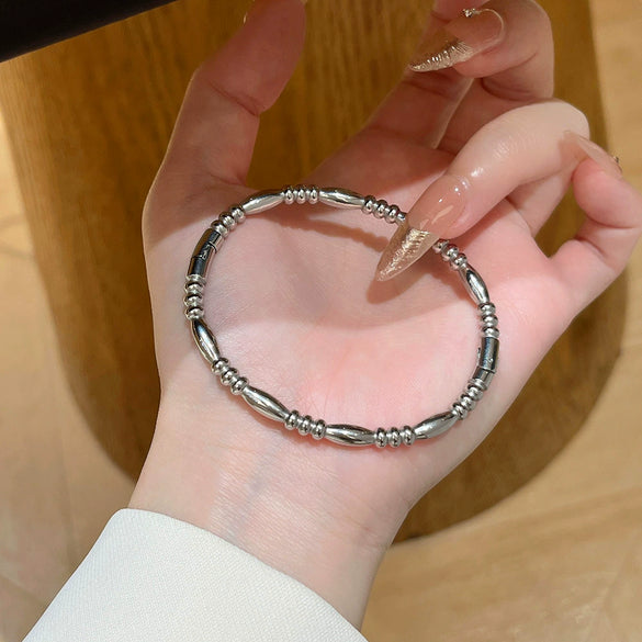 Wholesale Light Luxury Geometric Polish Titanium Steel Bracelet With 18K Real Gold Electroplated Clasp For Women