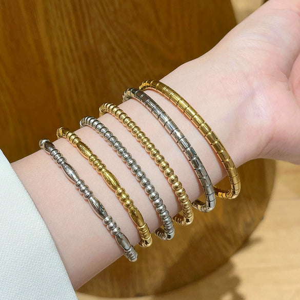Wholesale Light Luxury Geometric Polish Titanium Steel Bracelet With 18K Real Gold Electroplated Clasp For Women