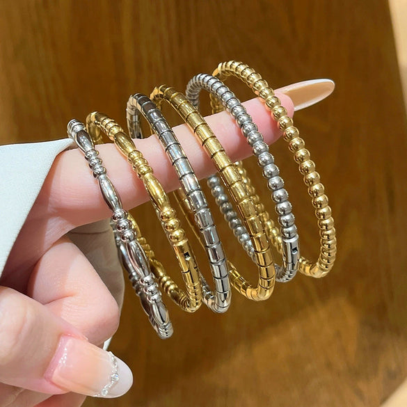 Wholesale Light Luxury Geometric Polish Titanium Steel Bracelet With 18K Real Gold Electroplated Clasp For Women