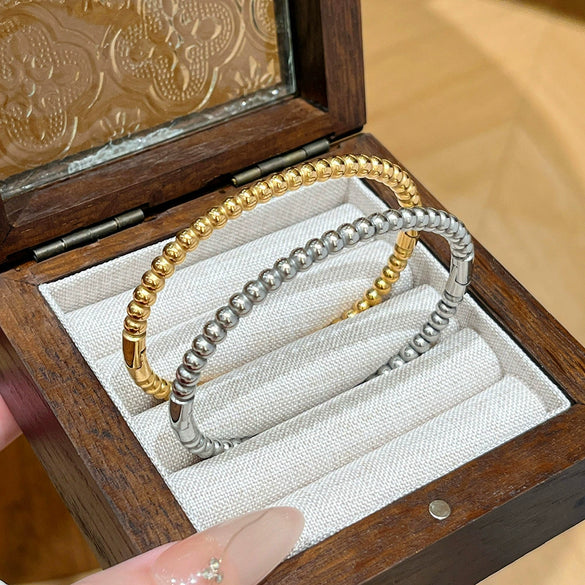 Wholesale Light Luxury Geometric Polish Titanium Steel Bracelet With 18K Real Gold Electroplated Clasp For Women