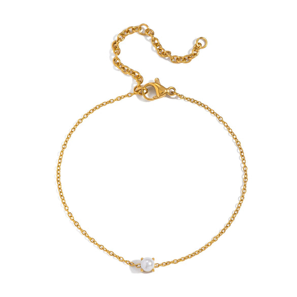 Wholesale Light Luxury Geometric Real Gold Plated Inlaid Pearl Stainless Steel Bracelet For Women