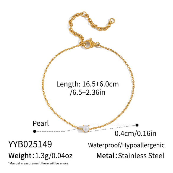 Wholesale Light Luxury Geometric Real Gold Plated Inlaid Pearl Stainless Steel Bracelet For Women