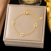 Wholesale Light Luxury Geometric Real Gold Plated Titanium Steel Necklace And Bracelet For Women With Letters Numbers Text Patterns