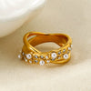 Wholesale Light Luxury Geometric Rhinestone Imitation Pearl 18K Goldplated Stainless Steel Ring For Women