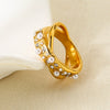 Wholesale Light Luxury Geometric Rhinestone Imitation Pearl 18K Goldplated Stainless Steel Ring For Women