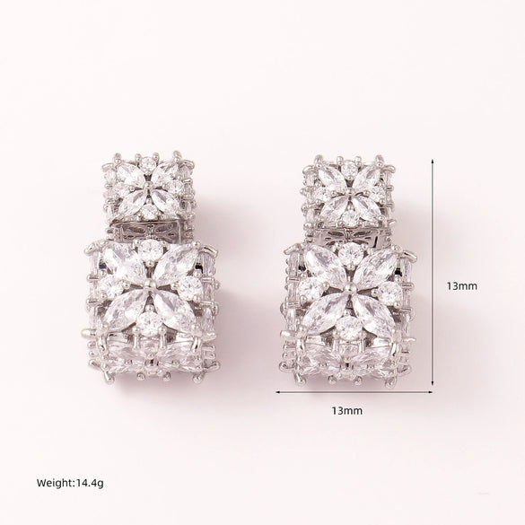 Wholesale Light Luxury Geometric Rhombus Inlaid Zircon Copper S925 Silver Needle Earrings