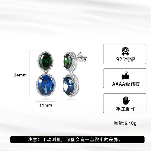 Wholesale Light Luxury Geometric S925 Sterling Silver Electroplated Earrings With Zirconium Emerald Sapphire