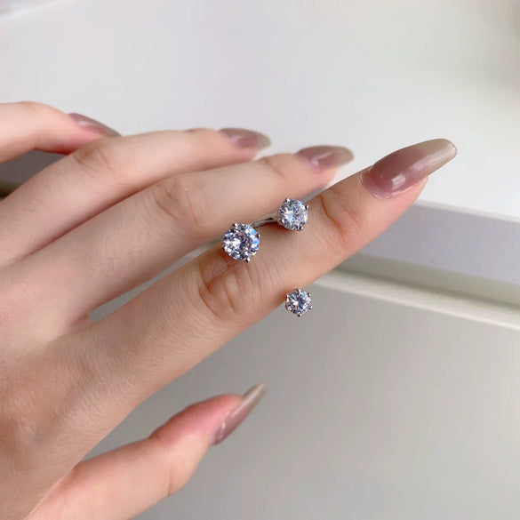 Wholesale Light Luxury Geometric S925 Sterling Silver Women's Zircon Inlay Open Ring With Electroplating