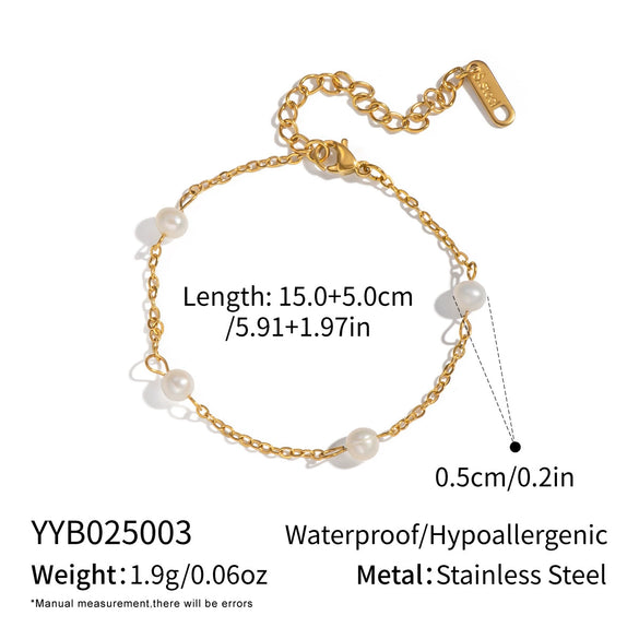 Wholesale Light Luxury Geometric Sea Life Pattern Electroplated Stainless Steel Pearl Beaded Necklace And Bracelet Jewelry For Girls
