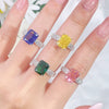 Wholesale Light Luxury Geometric Silver Ring With S925 Sterling Silver And Cultivation Emerald Gemstone And High Carbon Diamond