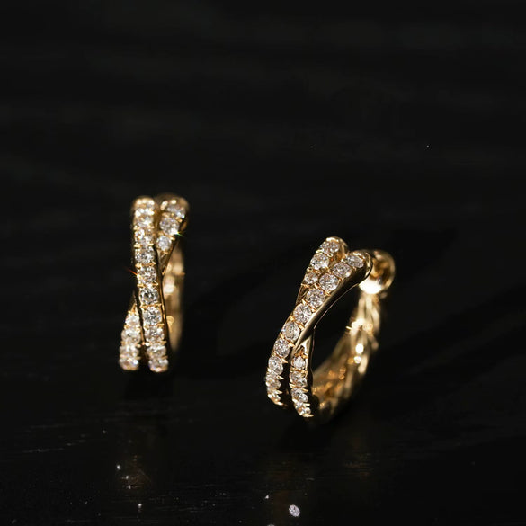 Wholesale Light Luxury Geometric Silver S925 Diamond Double Row Cross Earrings Plated With 18K Gold For Women