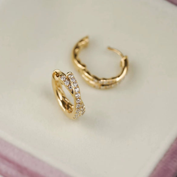 Wholesale Light Luxury Geometric Silver S925 Diamond Double Row Cross Earrings Plated With 18K Gold For Women