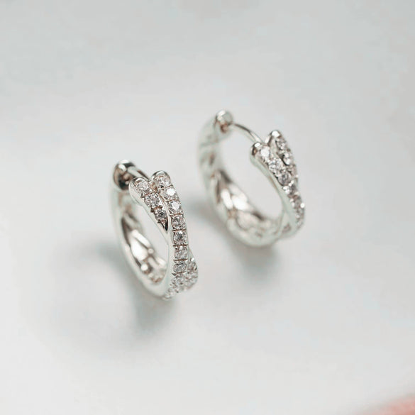 Wholesale Light Luxury Geometric Silver S925 Diamond Double Row Cross Earrings Plated With 18K Gold For Women