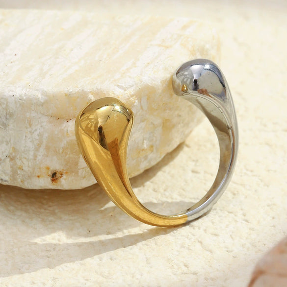 Wholesale Light Luxury Geometric Simple Double Ended Stainless Steel Electroplated Ring For Women Hand Jewelry