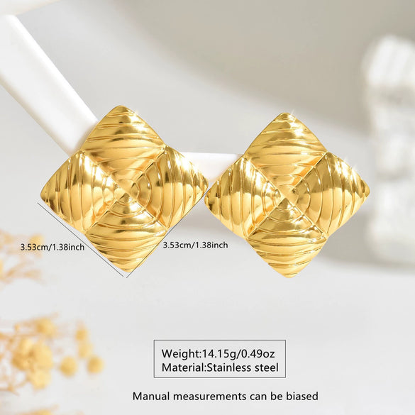 Wholesale Light Luxury Geometric Square Texture Stainless Steel Stamped Earrings For Women
