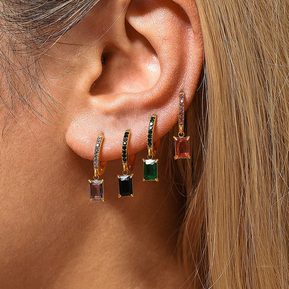 Wholesale Light Luxury Geometric Square Zircon Earrings Stainless Steel 18K Gold Plated