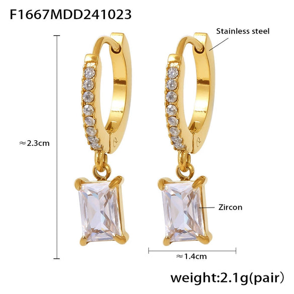 Wholesale Light Luxury Geometric Square Zircon Earrings Stainless Steel 18K Gold Plated